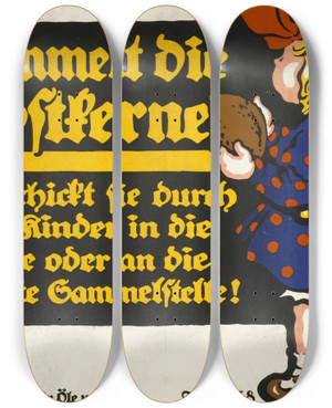 Triptych art skateboard deck of Julius Gipkens Sammelt Die Obstkerne by Julius Gipkens (1883-1968)