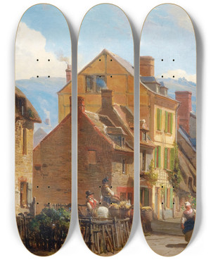 Triptych art skateboard deck of Charleslouis Mozin The Rosiers Street In Trouville by Charles Louis Mozin (1806-1862) Triptych art skateboard deck of Charleslouis Mozin The Rosiers Street In Trouville by Charles Louis Mozin (1806-1862)