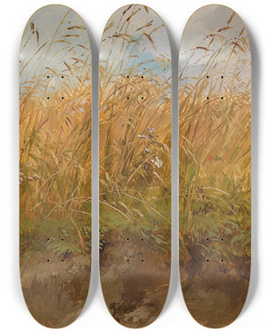 Triptych art skateboard deck of Johann Fischbach Am Wiesenrand by Johann Fischbach (1797-1871)