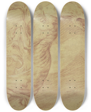 Triptych art skateboard deck of Frans Snyders Fighting Dogs by Frans Snyders (1579-1657)