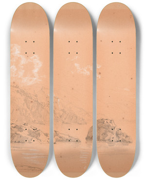 Triptych art skateboard deck of Jacquesraymond Brascassat Vue De Vietri Dans Le Golfe De Salerne by Jacques Raymond Brascassat (1804-1867)