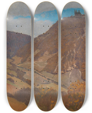 Triptych art skateboard deck of Adolf Gross Leopoldsberg Und Kahlenberg by Adolf Gross (1873-1937)