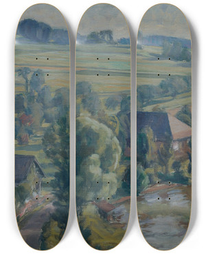 Triptych art skateboard deck of Walther Gamerith Atterseelandschaft Bei Unterbuchberg by Walther Gamerith (1903-1949)