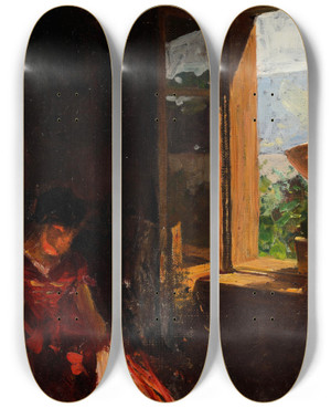 Triptych art skateboard deck of Albert Ritzberger Nachmittglicher Miggang by Albert Ritzberger (1853-1915)
