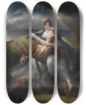 Triptych art skateboard deck of Mihael Stroj Angelika Und Medor by Mihael Stroj (1803-1871)