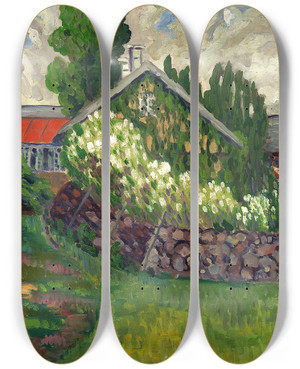 Triptych art skateboard deck of Konrad Mgi Talumaastik by Konrad Magi (1878-1925)