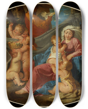 Triptych art skateboard deck of Nicolas Poussin The Rest On The Flight Into Egypt_1 by Nicolas Poussin (1594-1665)