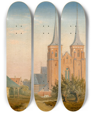 Triptych art skateboard deck of Anton Eduard Kieldrup Roskilde Cathedral by Anton Eduard Kieldrup (1826-1869)
