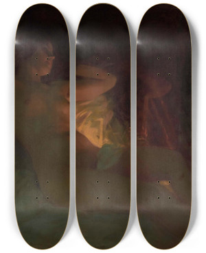 Triptych art skateboard deck of Albert Ritzberger Nude by Albert Ritzberger (1853-1915)