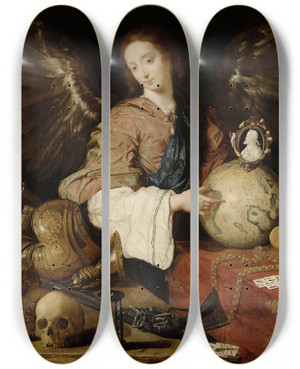 Triptych art skateboard deck of Antonio De Pereda Allegory Of Vanity by Antonio de Pereda (1611-1678)