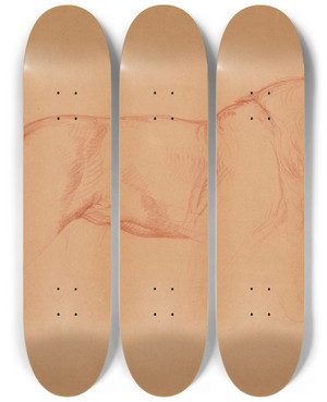 Triptych art skateboard deck of Jacquesraymond Brascassat Tude De Lion by Jacques Raymond Brascassat (1804-1867)