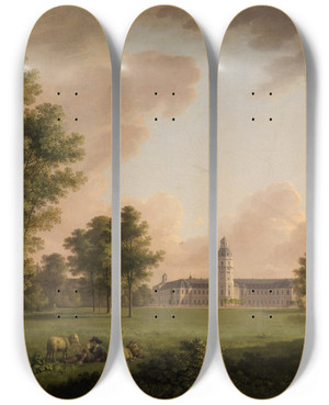 Triptych art skateboard deck of Carl Kuntz Blick Auf Das Karlsruher Schloss Vom Schlossgarten Aus by Carl Kuntz (1770-1830)