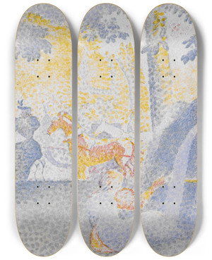 Triptych art skateboard deck of Henriedmond Cross Aux Champslyses On The Champslyses by Henri-Edmond Cross (1856-1910)