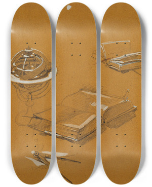 Triptych art skateboard deck of Johann Peter Krafft Studie Zu Faust Am Ostermorgen by Johann Peter Krafft (1780-1856)