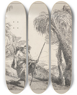 Triptych art skateboard deck of Giovanni Domenico Tiepolo The Flight With Joseph In The Foreground by Giovanni Domenico Tiepolo (1727-1804)