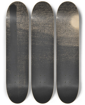 Triptych art skateboard deck of Georges Seurat Courbevoie Factories By Moonlight by Georges Seurat (1859-1891)