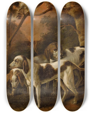 Triptych art skateboard deck of Continental School Foxhounds by Continental School