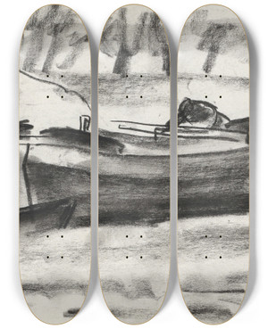 Triptych art skateboard deck of Leo Gestel Schetsblad Met Een Schip Met Een Man Aan Boord_2 by Leo Gestel (1881-1941)
