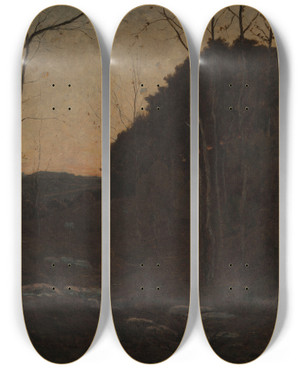 Triptych art skateboard deck of Henrijoseph Harpignies Clairire En Fort Fontainebleau by Henri Joseph Harpignies (1819-1916)