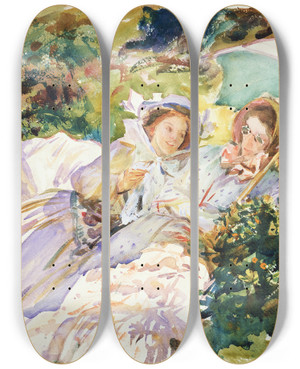 Triptych art skateboard deck of John Singer Sargent Simplon Pass The Tease by John Singer Sargent (1856-1925)