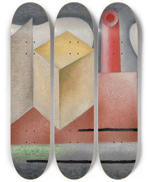 Triptych art skateboard deck of Mikul Galanda Factory by Mikulas Galanda (1895-1938)