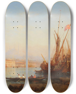 Triptych art skateboard deck of Flix Ziem Le Bosphore by Felix Ziem (1821-1911)