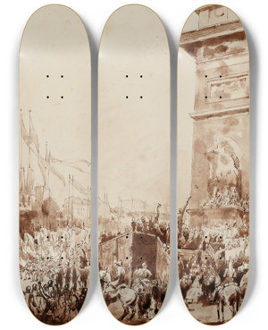 Triptych art skateboard deck of Andrcharles Mare Projet De Dcoration Pour Les Ftes De La Victoire Le 14 Juillet 1919 by Andre Charles Mare (1885-1932)