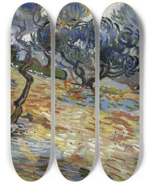 Triptych art skateboard deck of Vincent Van Gogh Olive Trees_1 by Vincent van Gogh (1853-1890)