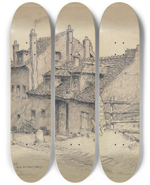 Triptych art skateboard deck of Ferdinand Boberg La Rue Du Montcenis_2 by Ferdinand Boberg (1860-1946)