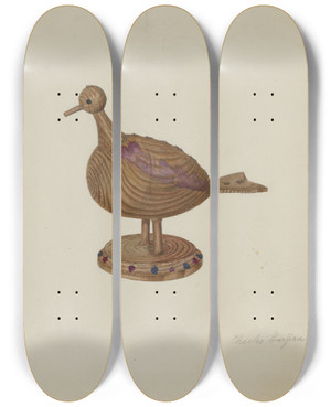 Triptych art skateboard deck of Charles Garjian Pa German Toy Bird_1 by Charles Garjian