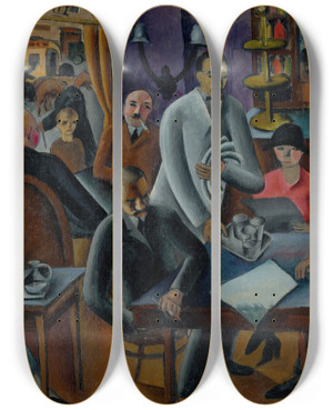 Triptych art skateboard deck of Gejza Schiller V Kaviarni by Gejza Schiller (1895-1927)