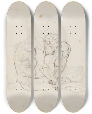 Triptych art skateboard deck of Nicolai Abildgaard Udkast Til Filoktetfiguren by Nicolai Abildgaard (1743-1809)