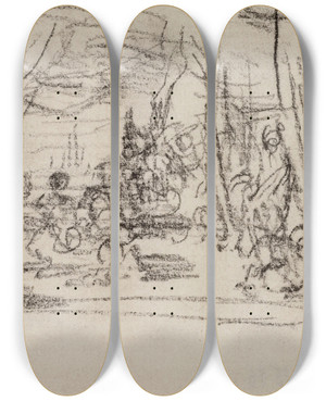 Triptych art skateboard deck of Narcissevirgile Diaz De La Pea Esquisse Dune Composition by Narcisse-Virgile Diaz de La Pea (1808-1876)