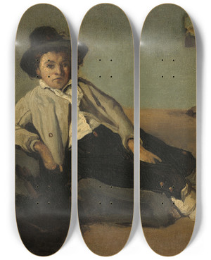 Triptych art skateboard deck of Jeanbaptistecamille Corot Italian Peasant Boy by Jean-Baptiste-Camille Corot (1796-1875)