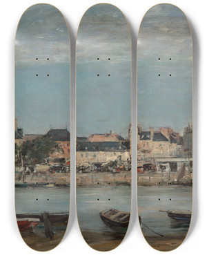 Triptych art skateboard deck of Eugne Boudin The Port Oftrouville by Eugene Boudin (1824-1898)