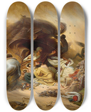 Triptych art skateboard deck of Johann Hermann Kretzschmer The Samum In The Desert by Johann Hermann Kretzschmer (1811-1890)