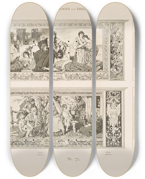 Triptych art skateboard deck of Albert Ilg Allegorien Und Embleme Vol I Pl085 by Albert Ilg (1847-1896)