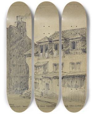 Triptych art skateboard deck of Ferdinand Boberg Dans La Basse Cour Derrire La Rue Des Gobelins by Ferdinand Boberg (1860-1946)