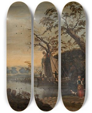 Triptych art skateboard deck of Knud Baade Landscape by Knud Baade (1808-1879)