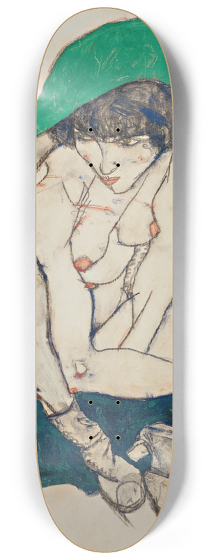Egon Schiele - Crouching Woman with Green Headscarf 8.25 inch art skate deck