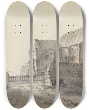 Triptych art skateboard deck of James Moore Abbotsbury Abbey Dorset England_4 by James Moore (1762-1799)