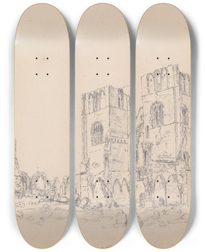 Triptych art skateboard deck of James Moore Elgin Cathedral Scotland_1 by James Moore (1762-1799)