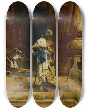 Triptych art skateboard deck of Rudolf Ernst The Palace Guards by Rudolf Ernst (1854-1932)