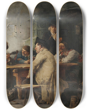 Triptych art skateboard deck of Friedrich Von Keller Der Fahrende Snger by Friedrich Von Keller (1840-1914)