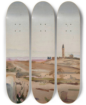 Triptych art skateboard deck of Jan Cigliski At The Edge Of The City And The Desert From The Journey To Palestine by Jan Ciaglinski (1858-1913)