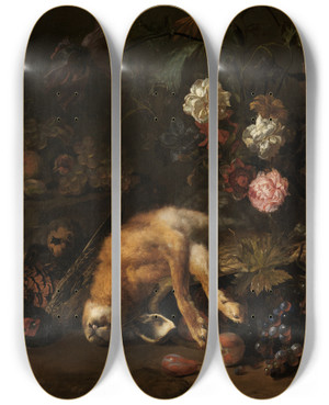 Triptych art skateboard deck of Nicolas De Largillierre Stillleben Mit Erlegtem Wild Blumen Frchten Und Einem Spaniel by Nicolas De Largillierre