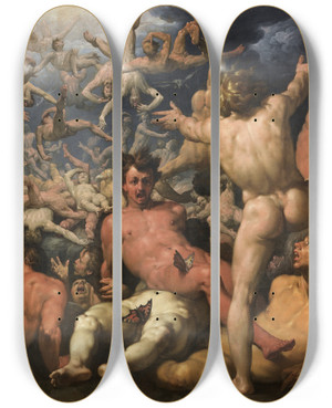 Triptych art skateboard deck of Cornelis Cornelisz Van Haarlem The Fall Of The Titans by Cornelis Cornelisz Van Haarlem (1562-1638)