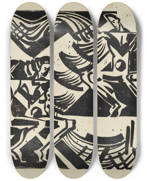 Triptych art skateboard deck of August Babberger Zwei Paare In Der Natur Blatt Ii by August Babberger (1885-1936)