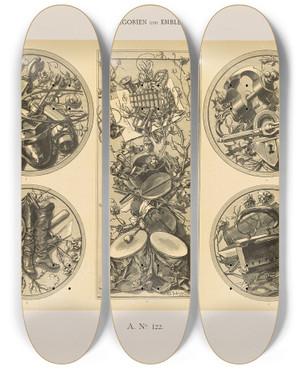Triptych art skateboard deck of Albert Ilg Allegorien Und Embleme Vol Ii Pl133 by Albert Ilg (1847-1896)