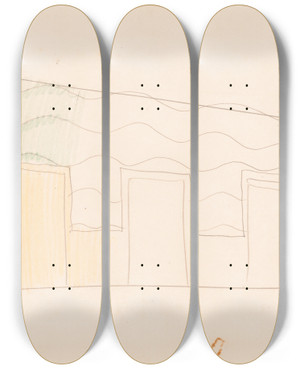 Triptych art skateboard deck of Winold Reiss Interior Design Drawings For Unidentified Rooms Sketch For Unidentified Interior Partially Colored Green And Yellow by Winold Reiss (1886-1953)